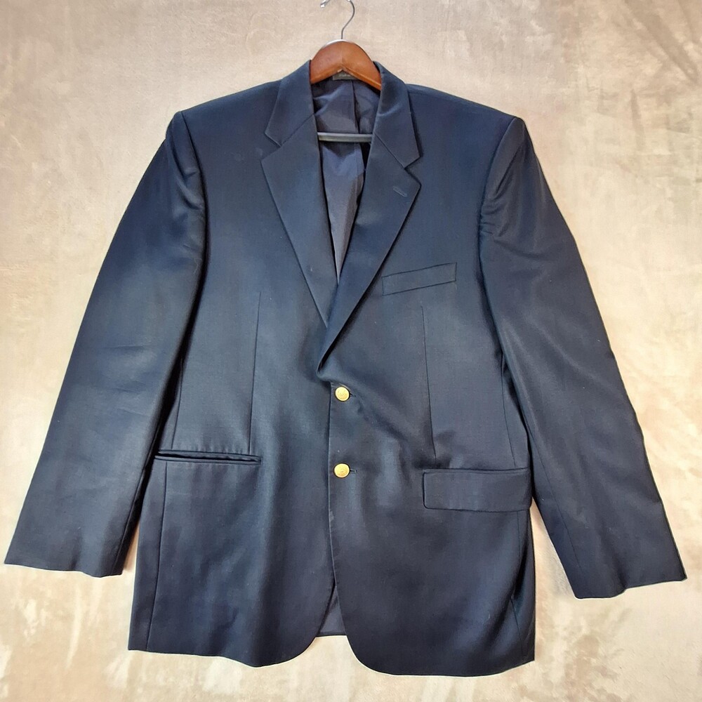 Lauren Ralph Lauren Blazer Mens 44L Navy 100% Wool Gold Button Sport Coat